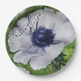 PLATO DE PAPEL ANÉMONA BLANCA ELEGANT MONOGRAMA FIESTA