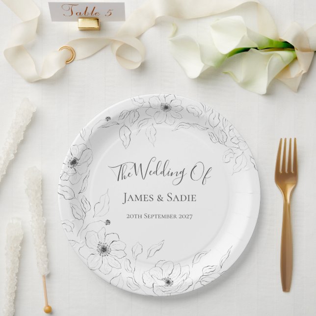Plato De Papel *Anemona en blanco de 22,9 cm (Boda)