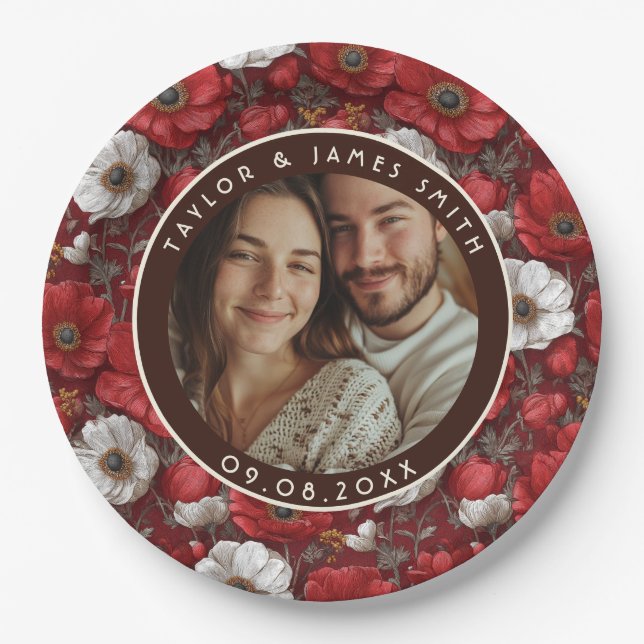Plato De Papel Anémonas Tropicales Acentúan Boda de Verano (Anverso)