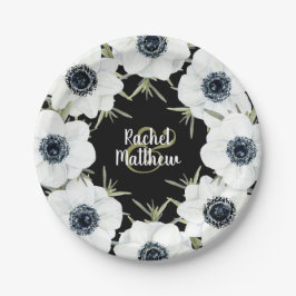 Plato De Papel Anemones Boda floral negro y blanco