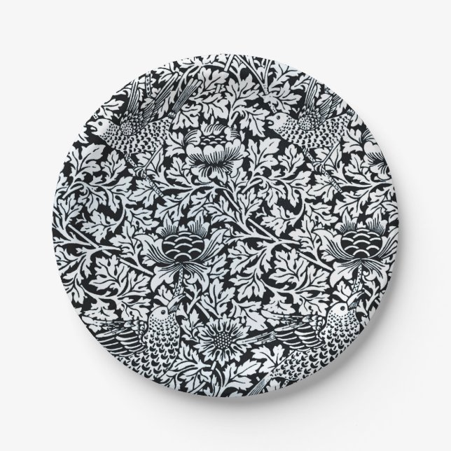 Plato De Papel Anenoma de aves del patrón floral William Morris (Anverso)