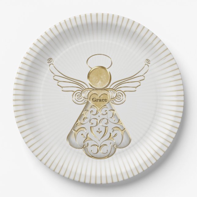 Plato De Papel Ángel afiligranado del navidad del oro de los (Anverso)