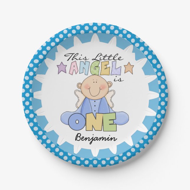 Plato De Papel Angel Baby Boy 1 Placas de papel de cumpleaños
