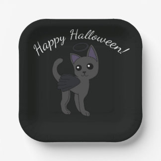 Plato De Papel Ángel caído Gato Feliz Halloween