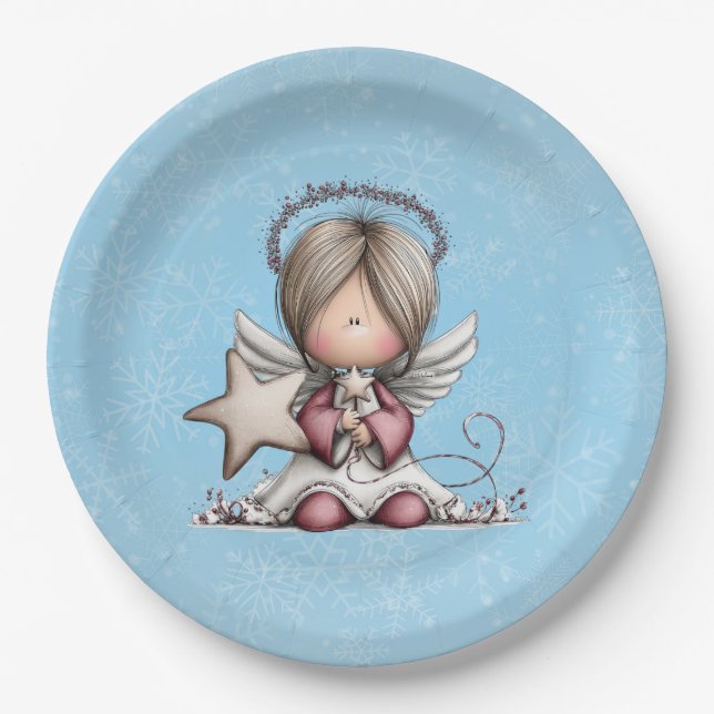 Plato De Papel Ángel caprichoso de Navidad (Anverso)