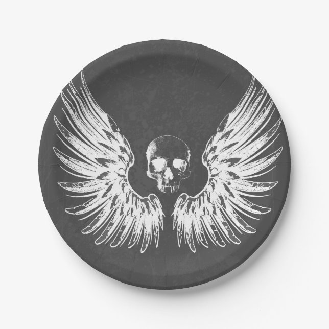 Plato De Papel Ángel de la roca gris y blanco (Anverso)