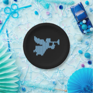 Plato De Papel Ángel de punto Navidades feos suéter de punto azul