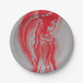 Plato De Papel Ángel lateral en rojo
