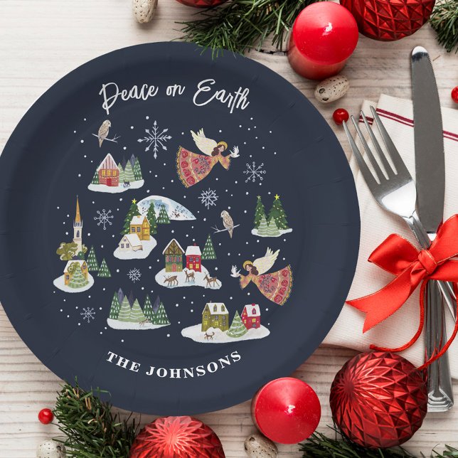 Plato De Papel Angel Peace on Earth Navidades (Angel Peace on Earth Christmas Paper Plates)