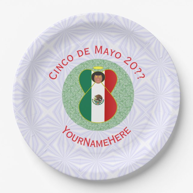 Plato De Papel Ángel Personalizado de Cinco de Mayo Mexicano  (Anverso)