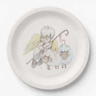 Plato De Papel Angel Shepherd con Pastoral de ambs
