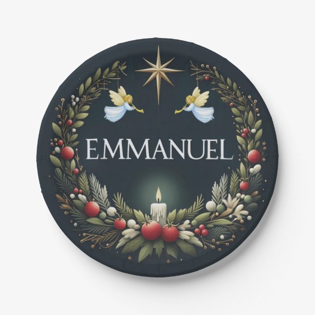 Plato De Papel Ángeles Navidades de Emmanuel (Anverso)