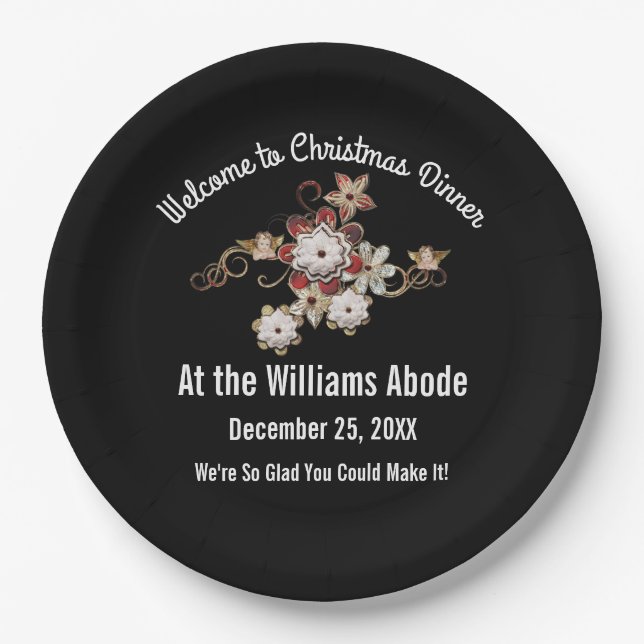 Plato De Papel Angels, Joyas y Flores Espumosas Papel de diseño P (Anverso)