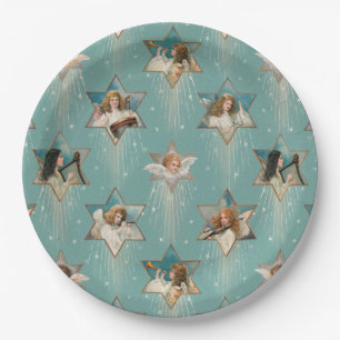 Plato De Papel Angels vintage en estrellas con instrumentos music