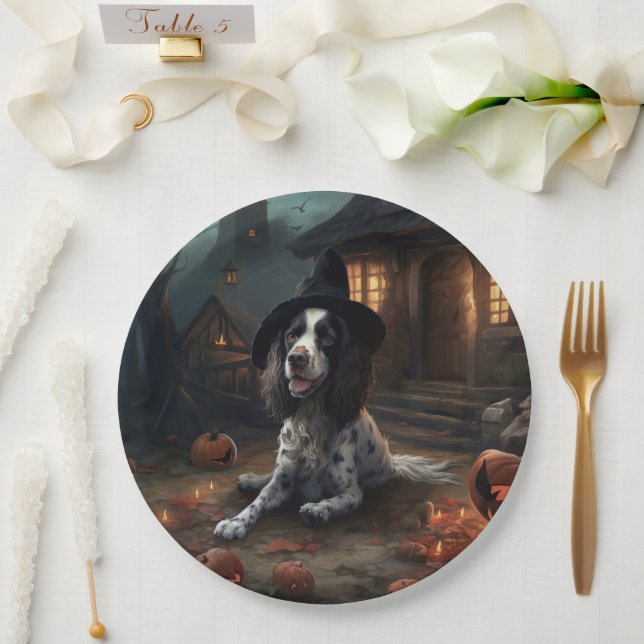 Plato De Papel Anglo Springer Spaniel calabazas Halloween Scary (Boda)
