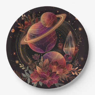 Plato De Papel Anillo de Cristal de Fantasía Espacial Púrpura Pla