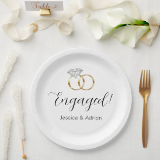 Plato De Papel Anillos de boda de diamante blanco comprometidos p