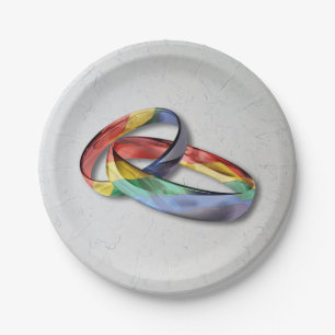 Plato De Papel Anillos de bodas del arco iris para la igualdad de