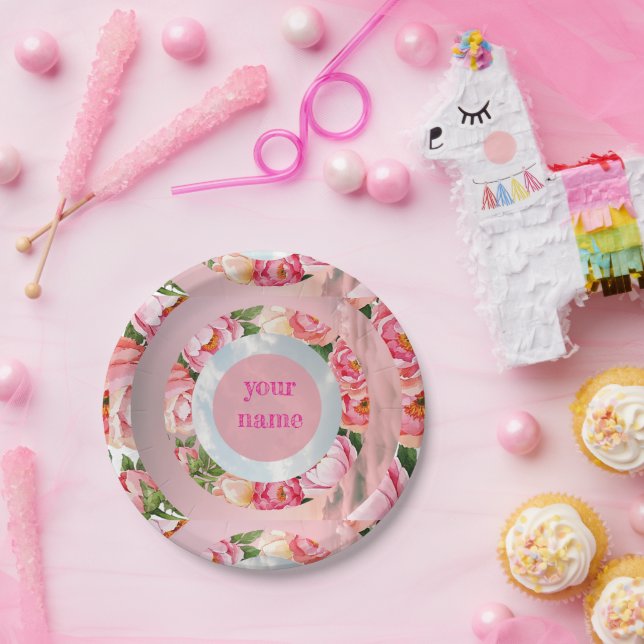 Plato De Papel Anillos de cielo floral de ensueño (Fiesta)