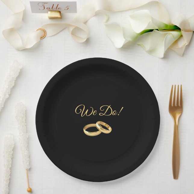 Plato De Papel Anillos negros y Bodas de oro- (Boda)