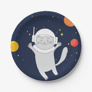 Plato De Papel Animal astronauta de gato con casco espacial