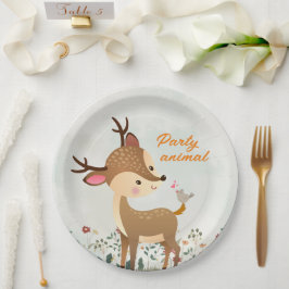 Plato De Papel Animal de fiesta, Reno y Corazón Amor Moderno