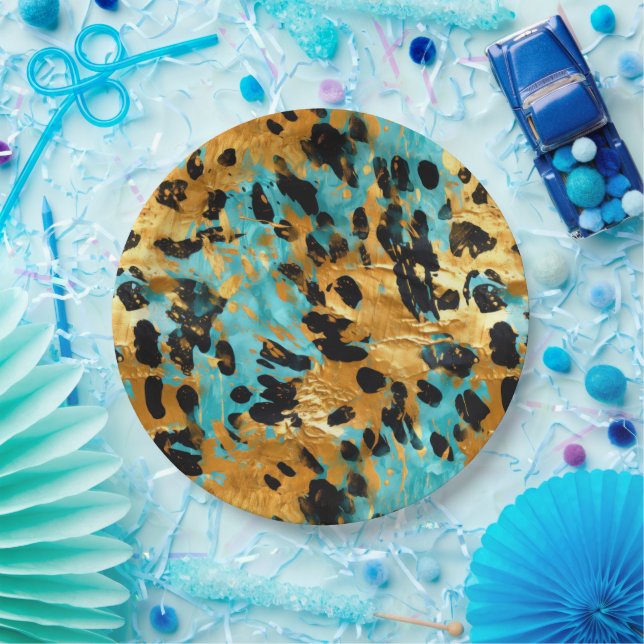 Plato De Papel Animal del Leopardo Negro de Aqua Gold (Fiesta)