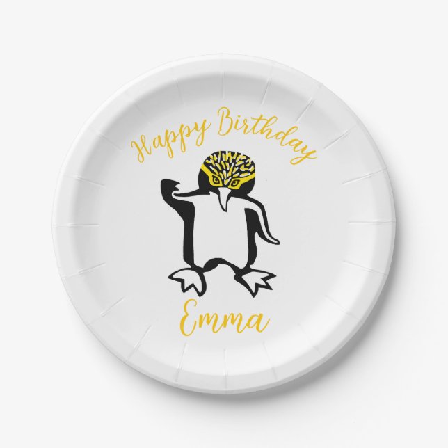 Plato De Papel animal fiesta - Cute PENGUIN - Cumpleaños feliz - (Anverso)