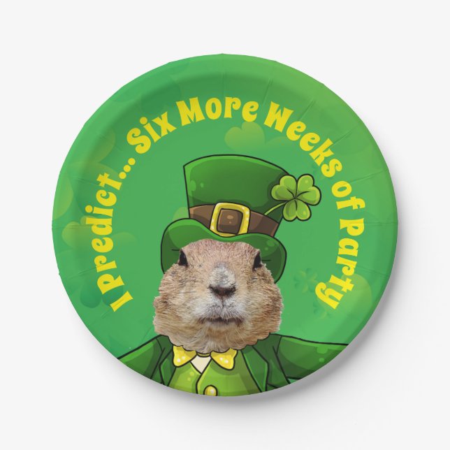Plato De Papel Animal Fiesta de St. Patrick's Day Groundhog (Anverso)