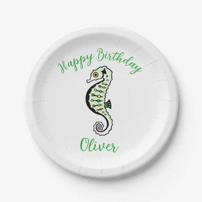 Plato De Papel Animal - Guay SEAHORSE - Feliz cumpleaños - (Anverso)