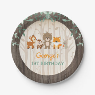 Plato De Papel Animal rústico Baby Shower del bosque del