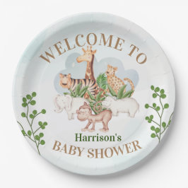 Plato De Papel animal salvaje con árbol de la jungla