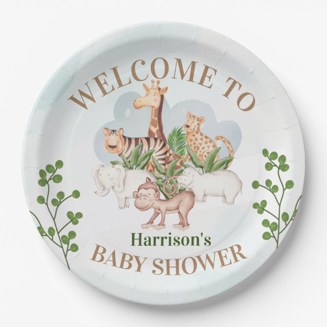 Plato De Papel animal salvaje con árbol de la jungla (Anverso)