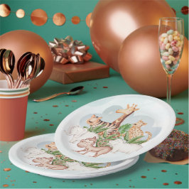 Plato De Papel animal salvaje con árbol de la jungla