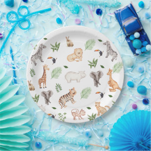 Plato De Papel Animal salvaje con patrón de árbol de la selva