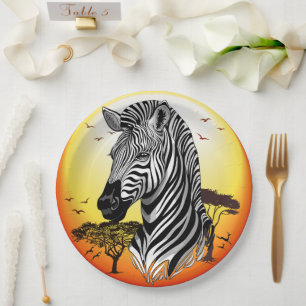 Plato De Papel Animal silvestre de la sabana africana cebra
