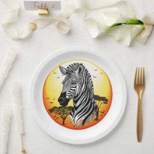 Plato De Papel Animal silvestre de la sabana africana cebra