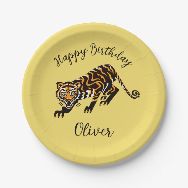 Plato De Papel Animal -TIGER- Feliz cumpleaños - Placa de papel a (Anverso)