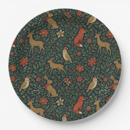 Plato De Papel Animal y Botánico de Navidad Victoriano