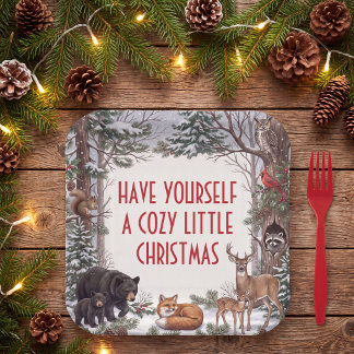 Plato De Papel Animales acogedores del bosque Navidad