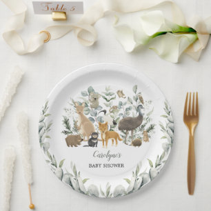 Plato De Papel Animales australianos leafy Eucalyptus Baby Shower