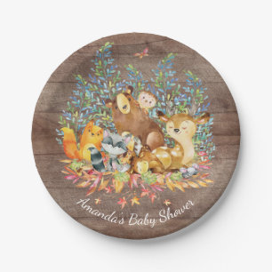 Plato De Papel Animales Baby Shower neutral 7" del arbolado placa