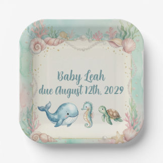 Plato De Papel Animales Bajo el Mar Aquamarina Baby Shower