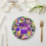 Plato De Papel Animales coloridos de Fiesta de Safari de la jungl<br><div class="desc">Animales de safari africanos de color arcoiris Diseño de la fiesta de cumpleaños con un brillante texto de neón "Llamando a todos los animales fiestas".</div>