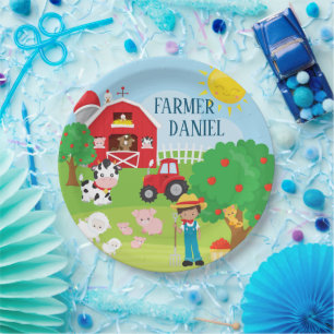 Plato De Papel Animales Cute Barnyard, granjero, cumpleaños de T
