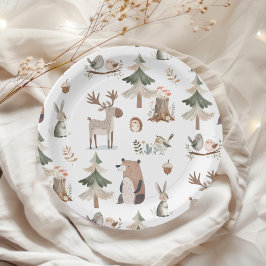 Plato De Papel Animales de bosque Baby Shower rústico