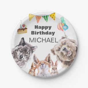 Plato De Papel Animales de Bosque de Cumpleaños Fiesta Personaliz