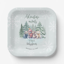 Plato De Papel Animales de Bosque Invernal en Nieve Fiesta de Beb