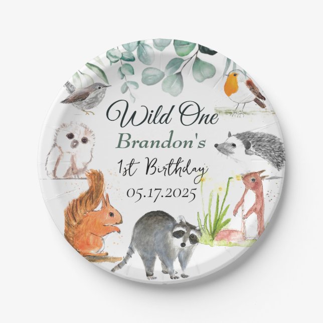 Plato De Papel Animales de Cute Woodland 1 cumpleaños salvaje 1 (Anverso)