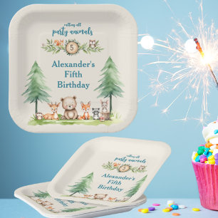 Plato De Papel Animales de fiesta del bosque Cumpleaños